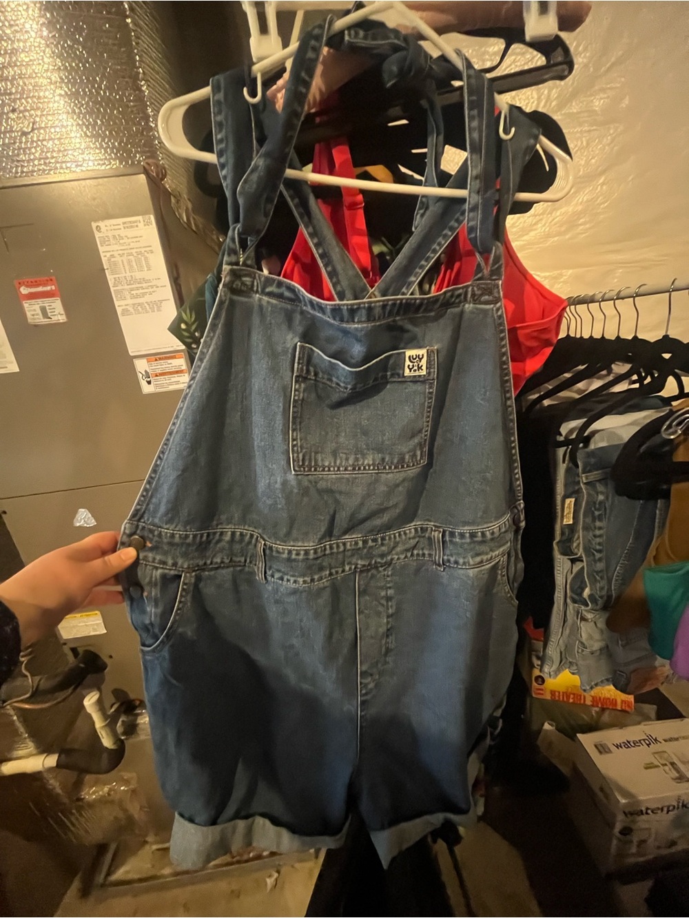 Lucy & Yak denim dungaree short overalls mid wash blue uk 20 us 16